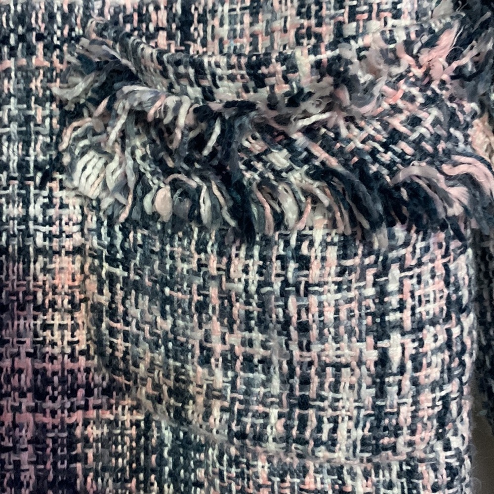 Focus 2000 Blue Pink Tweed Frayed Hem Trench Coat - Picture 5 of 11